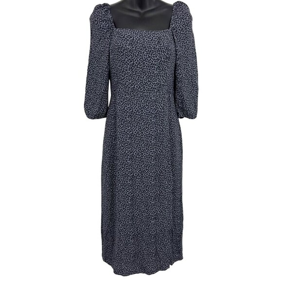 Abercrombie Fitch Dress Women Small S Midi 3/4 Puff Sleeve Leopard Square New - Picture 1 of 11